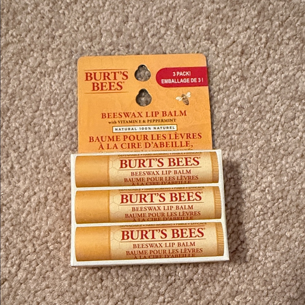 🐝 Burt’s Bees Lip Balm with Vitamin E & Peppermint | Pack of 3